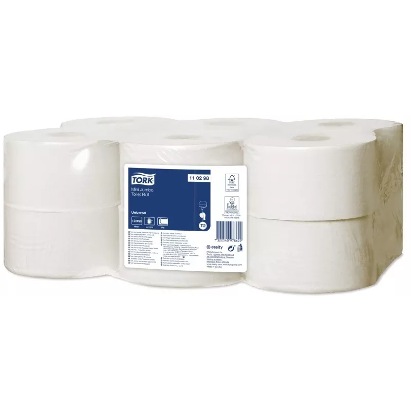 Papel higiénico Tork Universal Mini Jumbo T2, 2 capas, 9,1 cm x 150 m, blanco 12 uds.