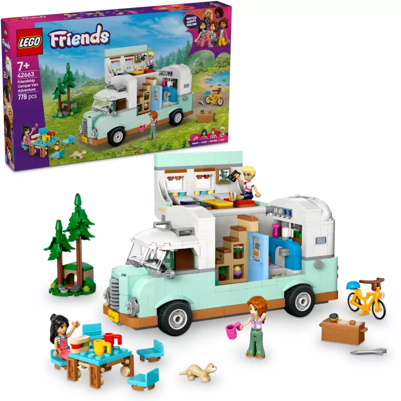 Set LEGO Motor Home 42663 — autocaravana LEGO Friends, 778 piezas, 3 minipersonajes, a partir de 7 años