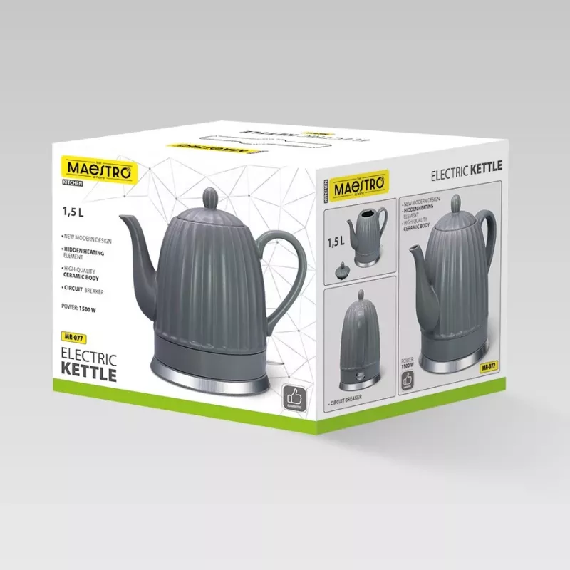 Hervidor de agua Maestro MR-077, 1,5 L, 1500 W, carcasa de cerámica, gris