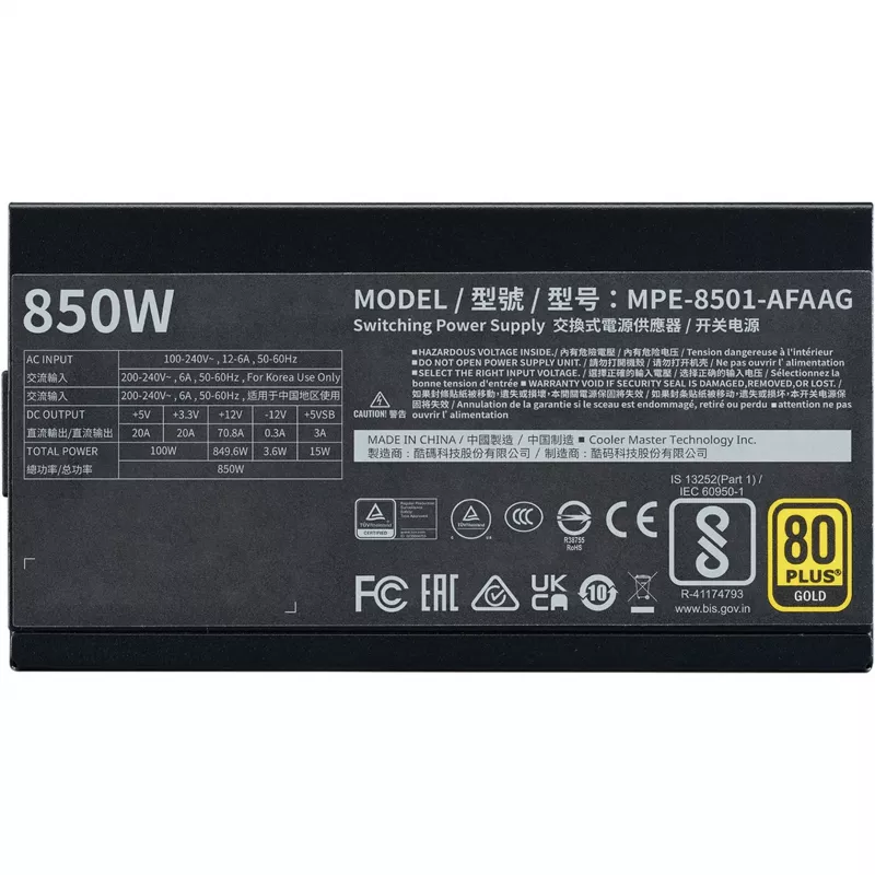 Fuente de alimentación Cooler Master MWE Gold 850 V2 850W