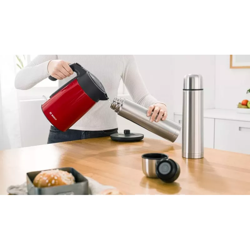 Hervidor eléctrico Bosch TWK7L464 – capacidad 1,7 L, 2400 W, rojo, carcasa de plástico