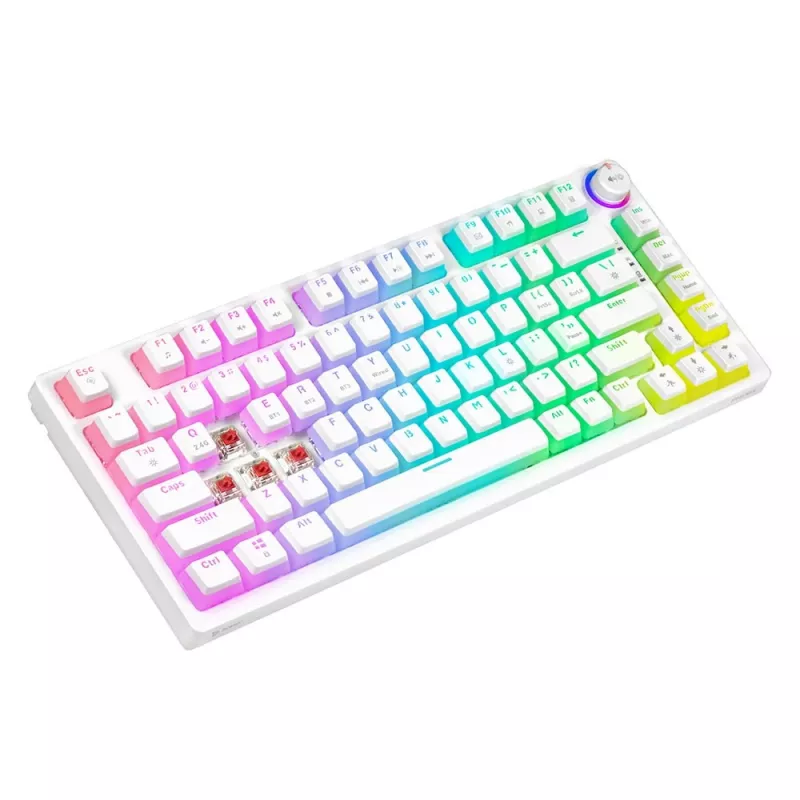 Teclado gaming Savio Phenix WHITE GAT RED PUD con cable inalámbrico USB Bluetooth RGB LED
