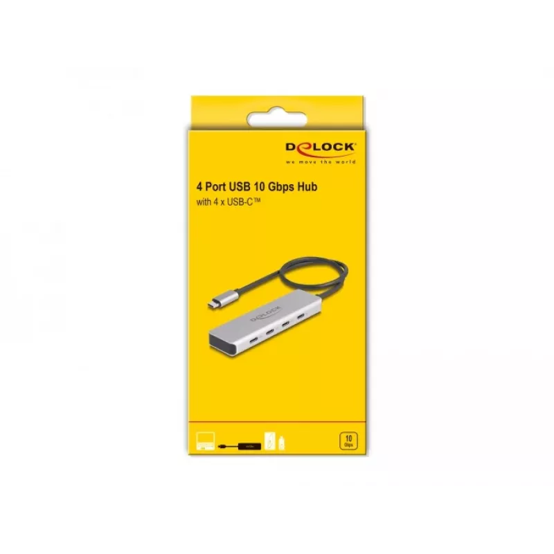 DeLOCK Hub USB Type-C 10 Gbps 4 puertos Aluminio Gris