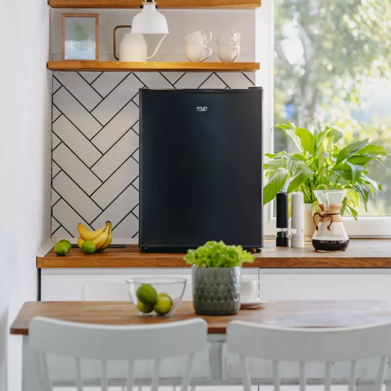 Adler frigorífico | AD 8097 | Clase de eficiencia energética E | Independiente | Frigorífico | Altura 63,2 cm | Capacidad neta del frigorífico 58 l | 39 dB | Negro