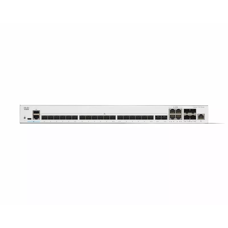 Cisco Catalyst C1300-24XS switch de red gestionable L2/L3, 24 puertos (20x 10GE SFP+ + 4x 10GE uplinks compartidos), 480 Gbit/s, consola RJ-45/USB-C, tabla MAC de 16.000, montaje en rack, gris