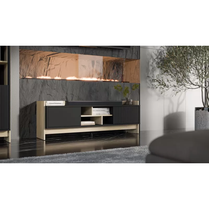 Mueble RTV Cama PORTO 2D 150x38x50 roble/negro