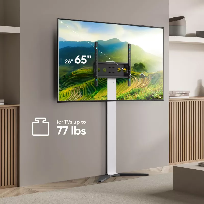 Soporte/pie de TV ONKRON TS1140-W para pantallas de 66–165,1 cm (26 inch–65 inch), 35 kg, VESA 100x100–400x400, altura 880–1100 mm, blanco