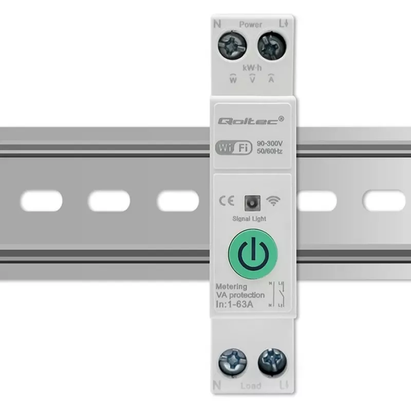 Relé WiFi para carril DIN QOLTEC 50881 — relé de conmutación de red 63A para instalaciones eléctricas