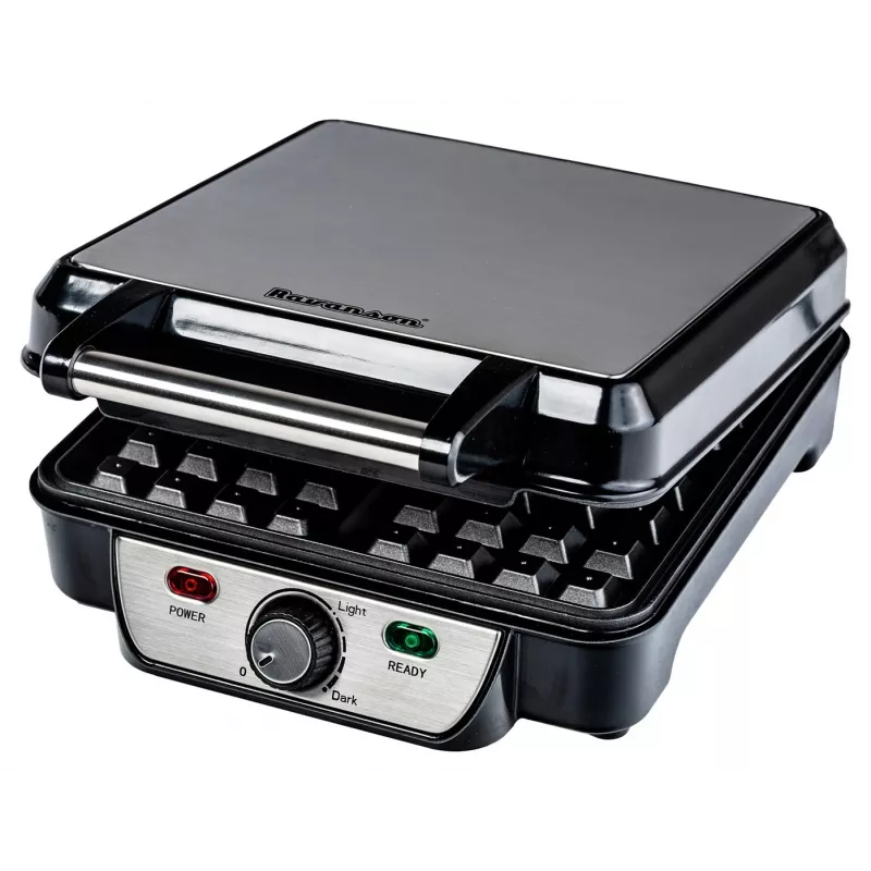 Gofrera Ravanson GR-7030 — 4 gofres, 1100 W, placas antiadherentes, termostato regulable, asa que no se calienta