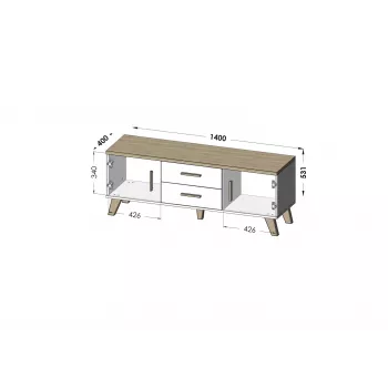Soporte de TV Cama LOTTA 140cm blanco + roble sonoma