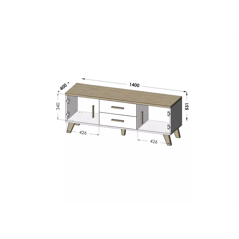 Soporte de TV Cama LOTTA 140cm blanco + roble sonoma
