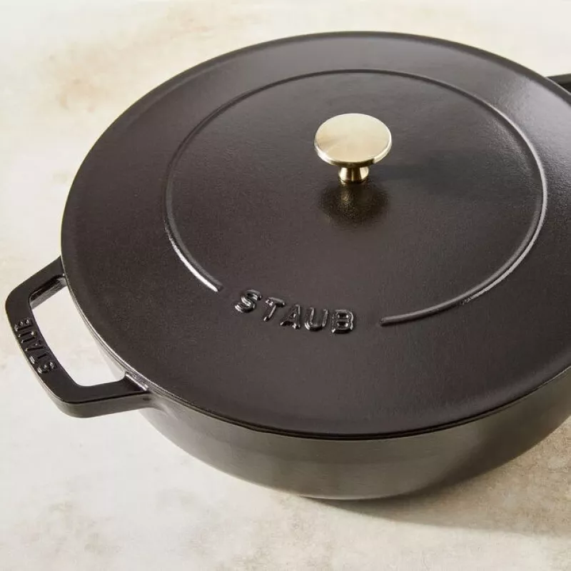 Staub Chistera 40511-472-0 olla asadora 28 cm, redonda, de hierro fundido, 3,7 l, negra