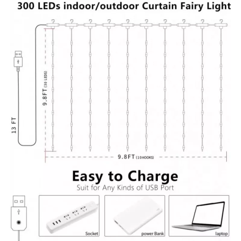 Tira de luz LED OEM X0013lX27J – 300 LED, blanco cálido