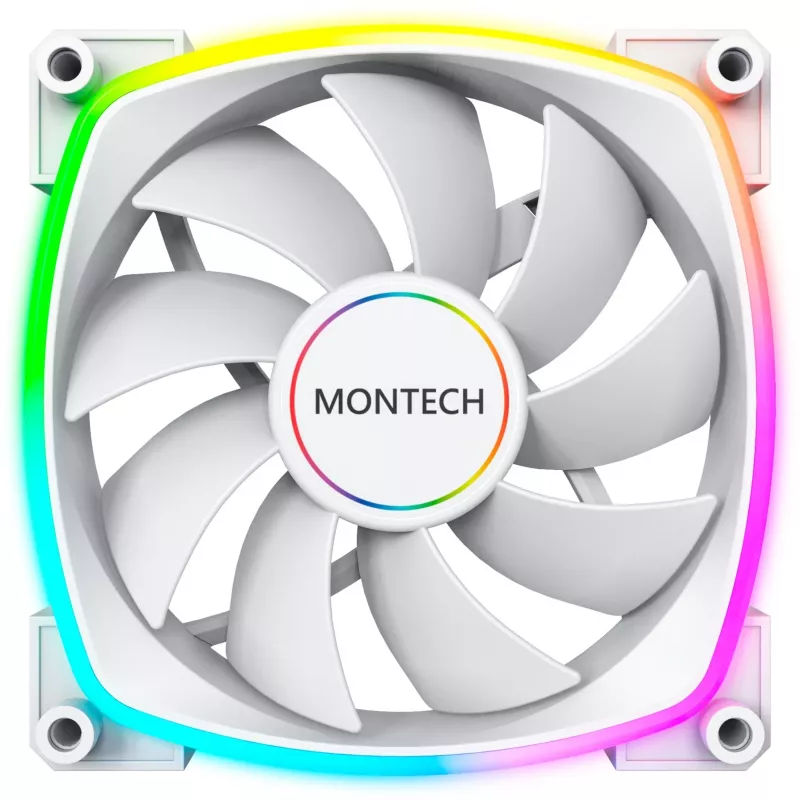Ventilador de caja Montech AX140 PWM 140 mm, rodamiento Rifle, 540–1760 RPM, blanco