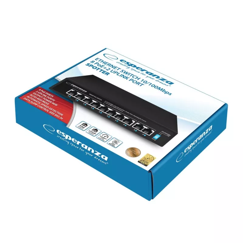 Switch PoE Esperanza ENS106 de 10 puertos 10/100 96 W