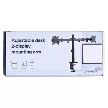 Soporte para monitor Gembird MA-D2-01 para 2 pantallas de hasta 32 pulgadas, VESA 75x75–100x100, pinza, 18 kg, negro