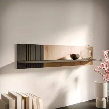 Estante flotante Cama Meble MERCI 110x20x25 cm, montaje en pared, tablero aglomerado, negro/roble artisan