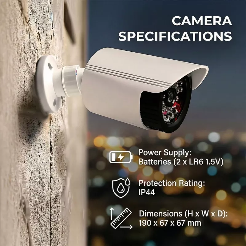 Cámara domo falsa con LED IR, CEE IR1800 W — simulacro de vigilancia no funcional