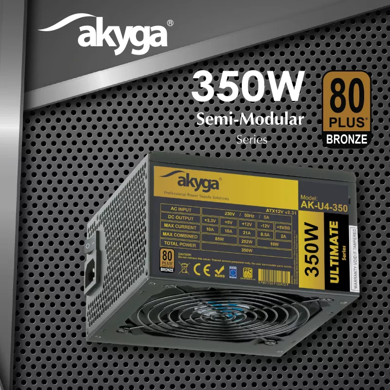 Fuente de alimentación ATX Akyga AK-U4-350 Ultimate 350 W, 80 PLUS Bronze, PFC activo, ventilador de 120 mm