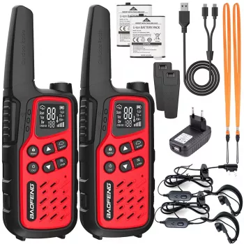 Walkie-talkie portátil Baofeng BF-T25E — 16 canales, 0,5 W, Li-Ion 1400 mAh, set de 2 (rojo)