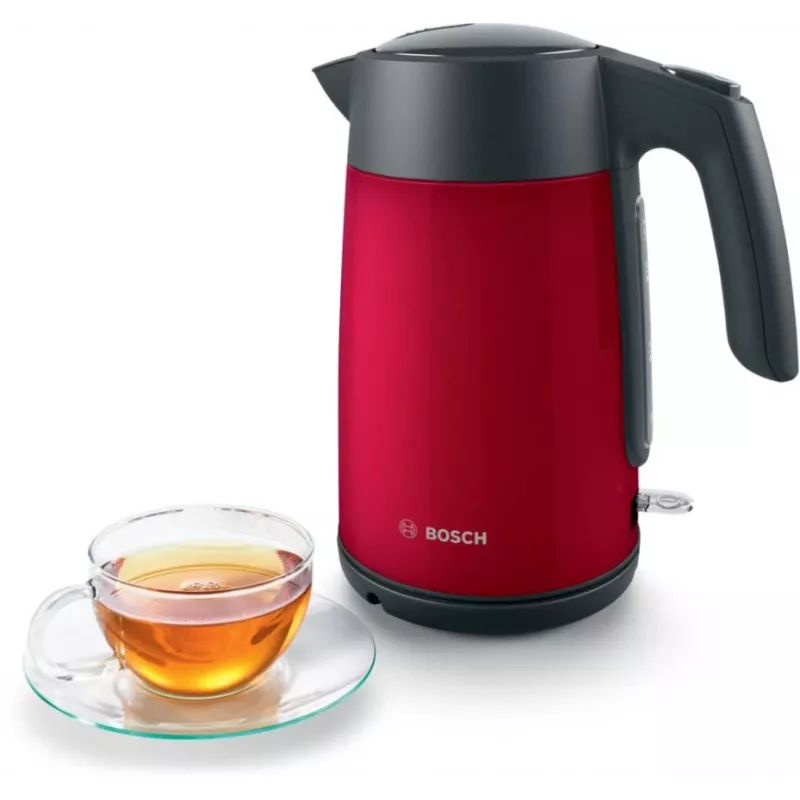 Hervidor eléctrico Bosch TWK7L464 – capacidad 1,7 L, 2400 W, rojo, carcasa de plástico