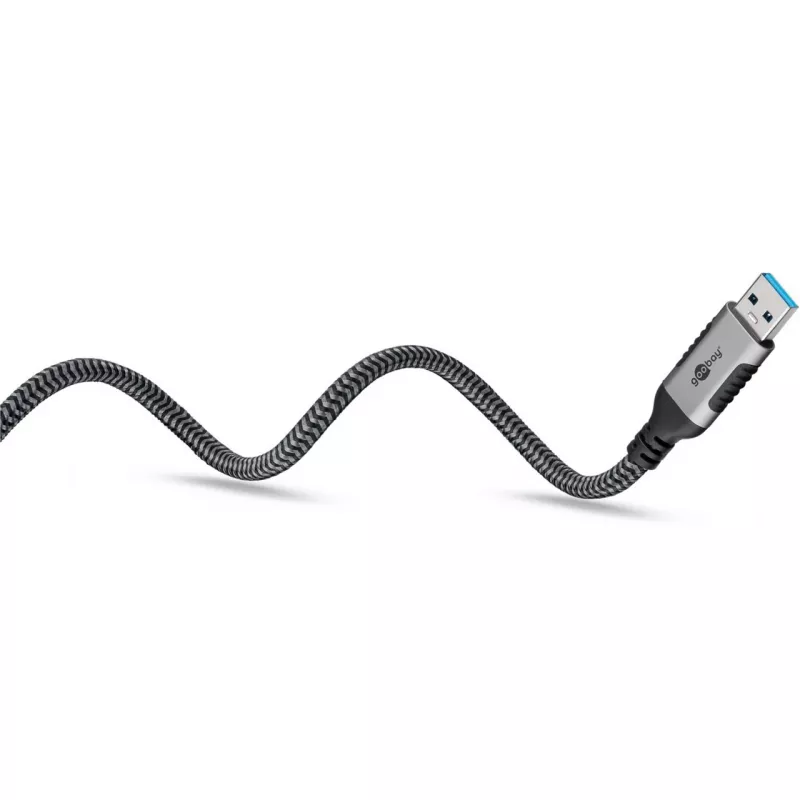 Cable Ethernet USB-A 3.2 Gen1 conector macho > conector macho RJ-45, adaptador LAN negro/plata, 3 metros, funda textil trenzada