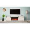 Mueble TV con chimenea eléctrica Cama Meble GRANERO modelo RTV GRANERO + KOM B/B, 200 x 56,7 x 35 cm, blanco/blanco brillante, 2 puertas, 2 estantes, MDF/tablero de partículas