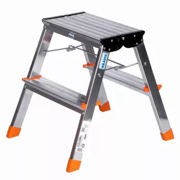 Escalera de tijera plegable Krause Treppy plata 130020 — aluminio, 2 peldaños, capacidad de carga 150 kg, plegada 55×20 cm, peso 2 kg