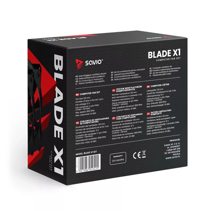 SAVIO BLADE X1 set de ventiladores, 3 x 120 mm, PWM de 4 pines, negro