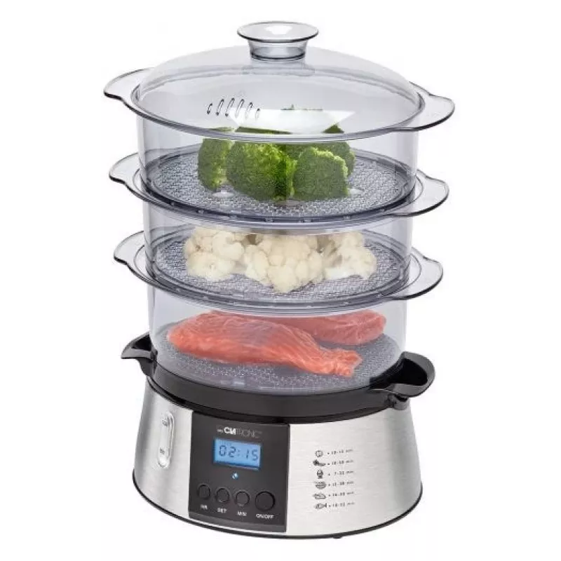 Vaporera Clatronic DG 3547 3 recipientes negra, acero inoxidable 800 W