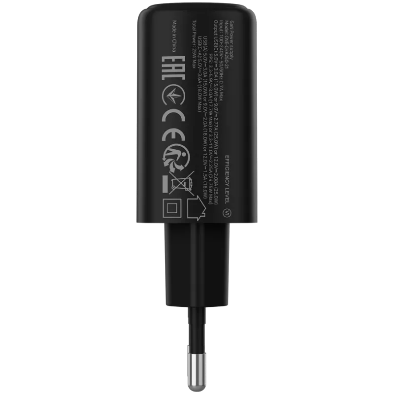 CANYON Cargador OnCharge 250 25W 1xPD 1xQC EU Negro