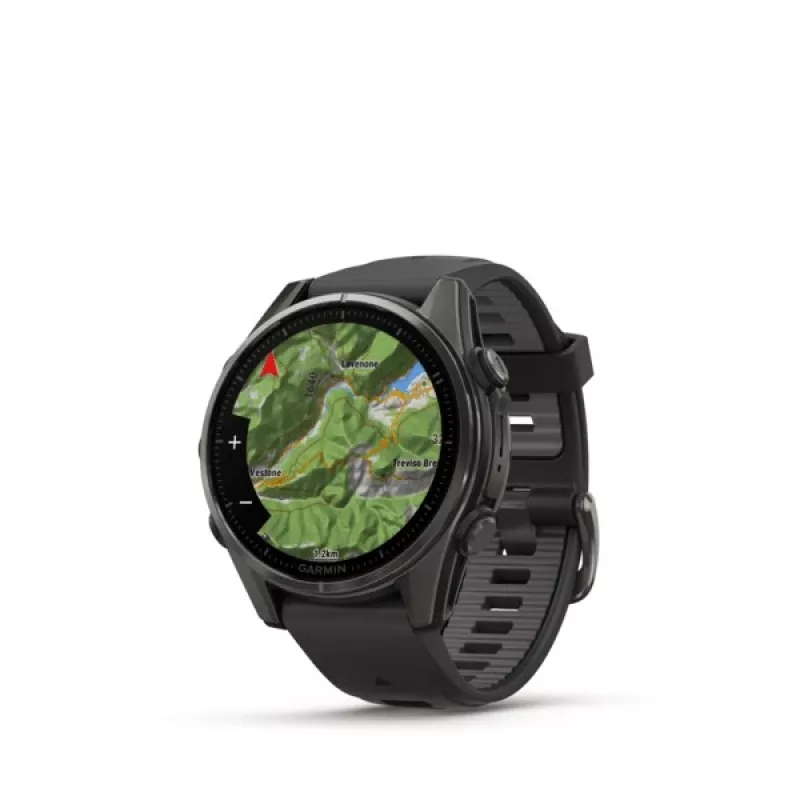 Garmin fenix 8 AMOLED Sapphire 43 mm reloj inteligente GPS, pantalla táctil de 3,3 cm (1,3") 416 x 416, Wi-Fi, titanio Carbon Grey DLC, correa de silicona Black/Pebble Grey, negro