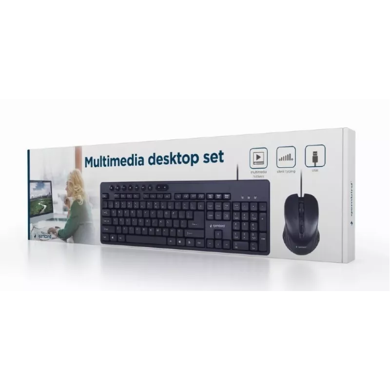 Teclado de tamaño completo con cable Gembird KBS-UM-04 USB QWERTY inglés US con ratón, negro, cable de 1,5 m