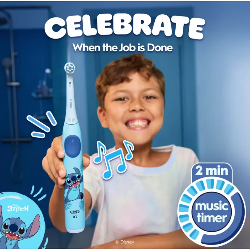 Cepillo de dientes eléctrico Oral-B con estuche de viaje, 6Y+ | iO Kids Disney Stitch | Recargable | Para niños | Número de cabezales incluidos 1 | Número de modos de cepillado 3