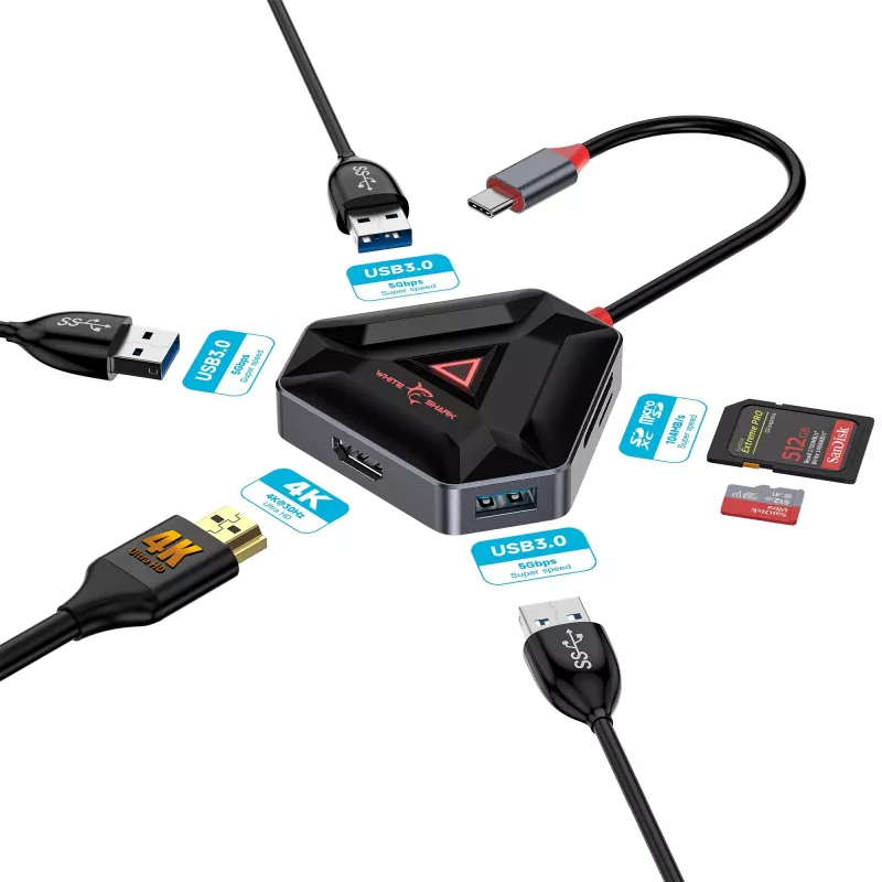 White Shark Hexagon hub USB-C 6 en 1