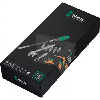 Kraftform Kompakt F 1, para carpinteros de ventanas, 35 piezas, set de herramientas negro/verde, incl. carraca de puntas Zyklop Mini 1, 1/4