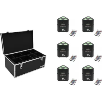 Set de 6 focos LED con batería EUROLITE AKKU TL-3 TCL QuickDMX con maletín de transporte TDV-1