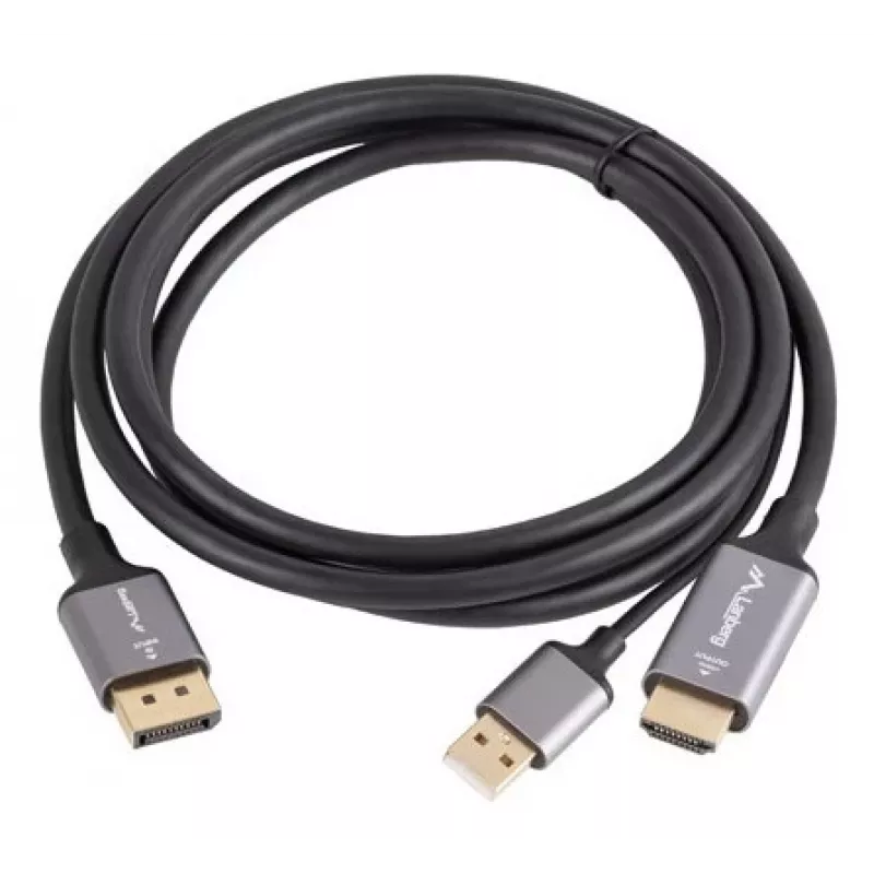 Adaptador de cable de vídeo Lanberg CA-HDDP-20CU-0018-BK 1,8 m DisplayPort HDMI + USB negro, plateado