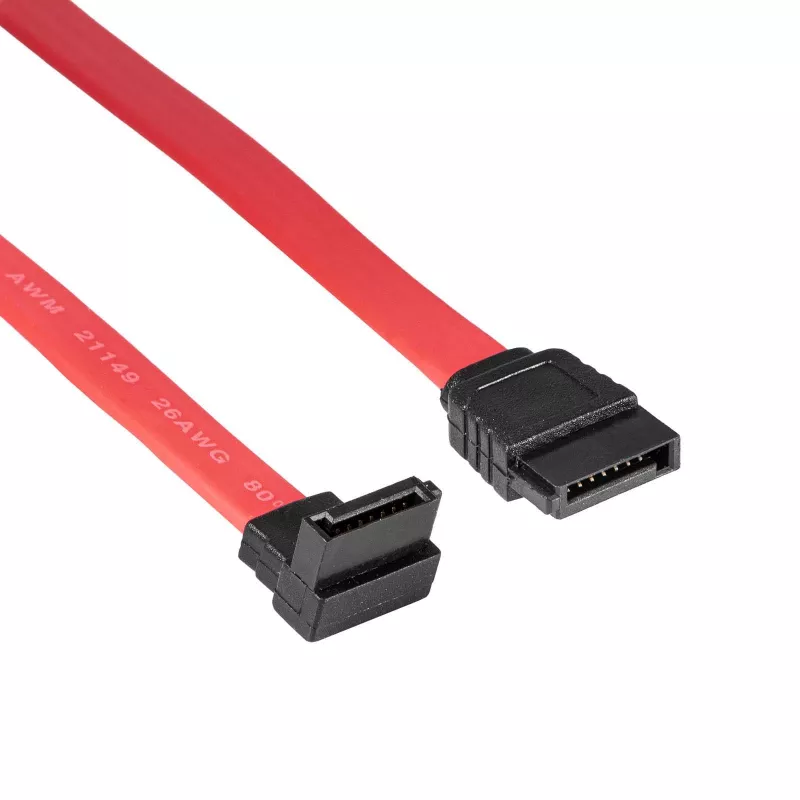 Akyga AK-CA-51 cable SATA III 6 Gb/s, recto a 90° acodado, 0,5 m, rojo