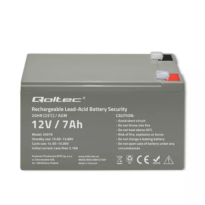 Batería AGM Qoltec 53076 | 12V | 7Ah | seguridad