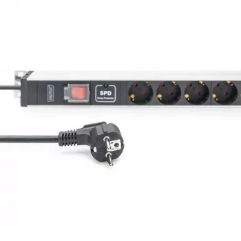 Regleta de enchufes Digitus de 12 tomas Schuko perfil de aluminio protección contra sobretensiones 2 m de cable