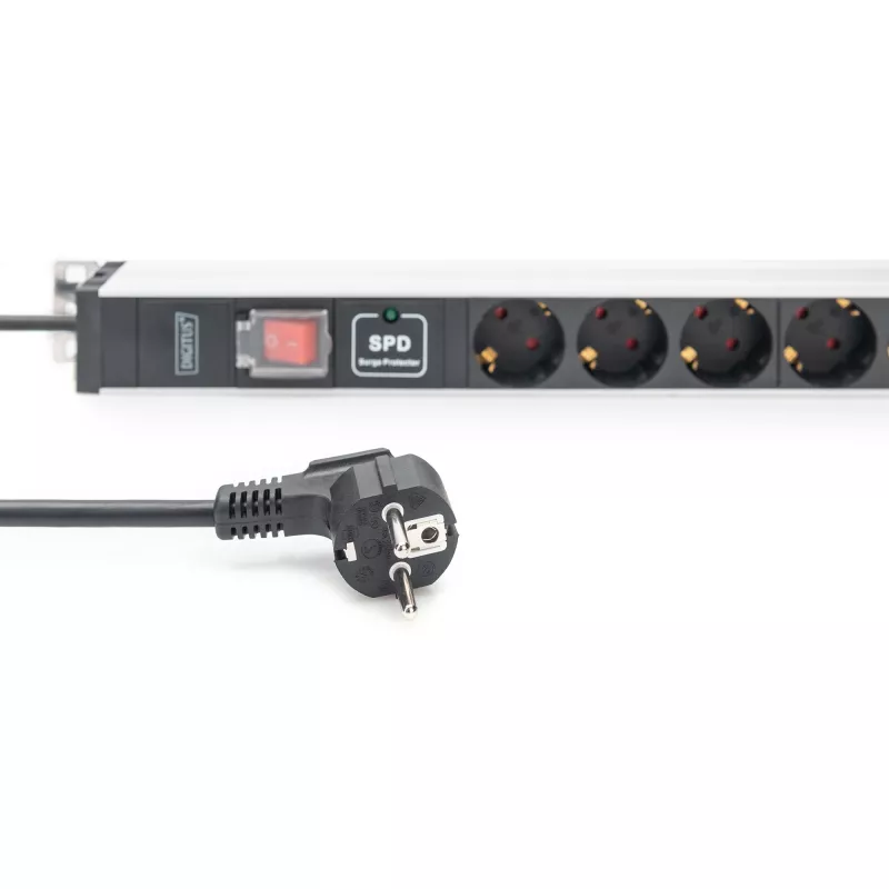 Regleta de enchufes Digitus de 12 tomas Schuko perfil de aluminio protección contra sobretensiones 2 m de cable