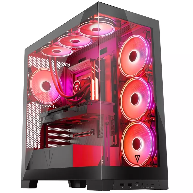 Caja de PC MODECOM Volcano SPACE APEX ARGB Midi Tower, cristal templado, USB-C, compatible con ATX/microATX/Mini-ITX, GPU hasta 430 mm, disipador de CPU hasta 180 mm