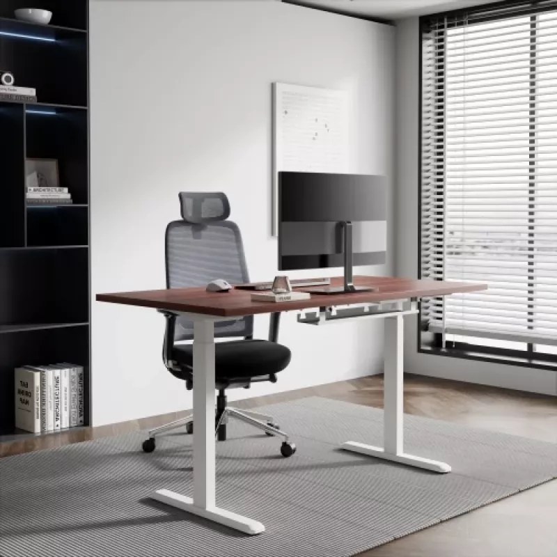 Mesa regulable en altura Up Up Bjorn Blanco, tablero M Nogal oscuro