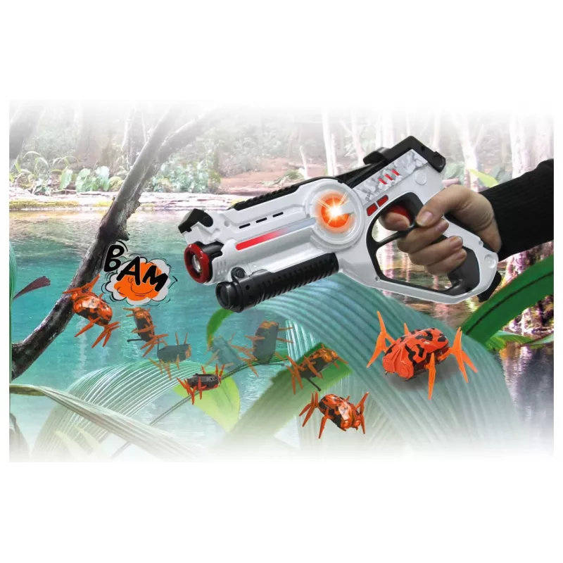 Jamara 410065 Impulse Laser Bug Hunt Set, pistola láser de juguete con diana, blanco/naranja