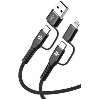 Cable Celly 4-IN-1 A+C a C+LIGHT 2M BK
