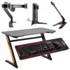 Mesa de ordenador gaming NanoRS RS120, diseño moderno, ligera y estable (carga máx. 50 kg), negro y naranja