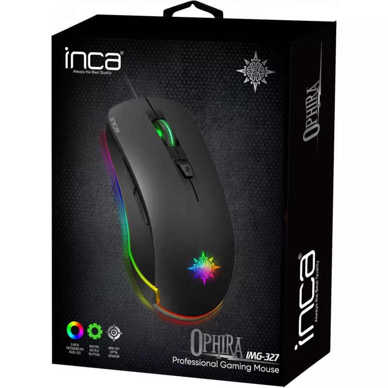 Ratón gaming INCA IMG-327 4800 DPI. RGB. 6 botones. USB. SW retail