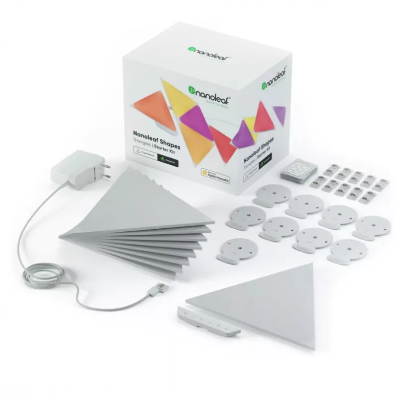 Paneles LED triangulares Nanoleaf NL47-0002TW-9PK — set de 9 paneles de pared RGB, con cable, blanco