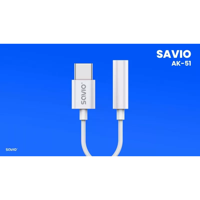 Adaptador de audio USB Type 3.1 C (M) – Jack 3.5mm (H) Blanco SAVIO AK-51